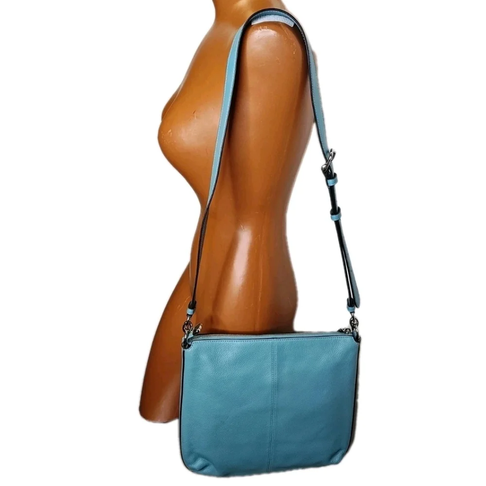 Coach Mae File Pebble Leather Purse Crossbody Denim Pacific Cloud Blue Spring